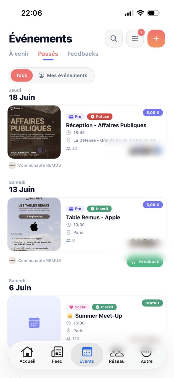 Événements du réseau