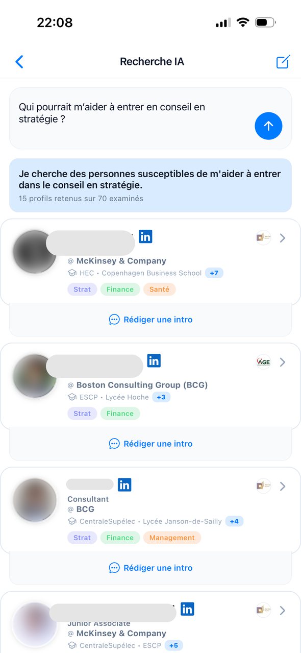 Recherche IA de contacts pertinents