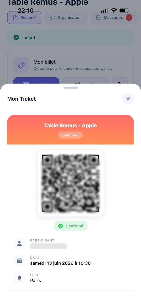 Billet d’événement avec QR code